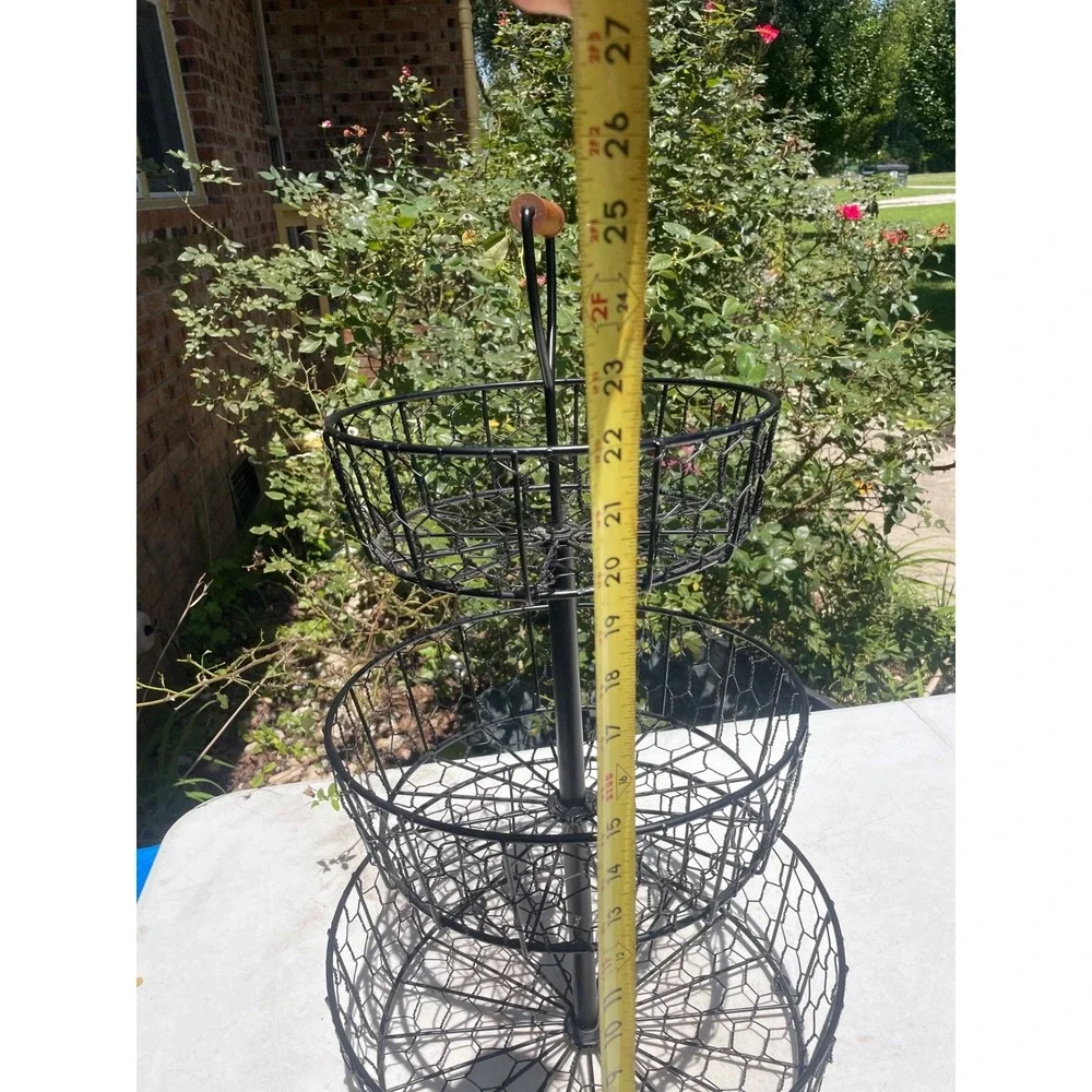 Wire Basket Tray Larger 3 Tier Round Black Fruit Toy Kitchen Bathroom Decor